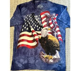 Vintage 2001 The Mountain USA Bald Eagle American Flag Blue Tie Dye T Shirt Med